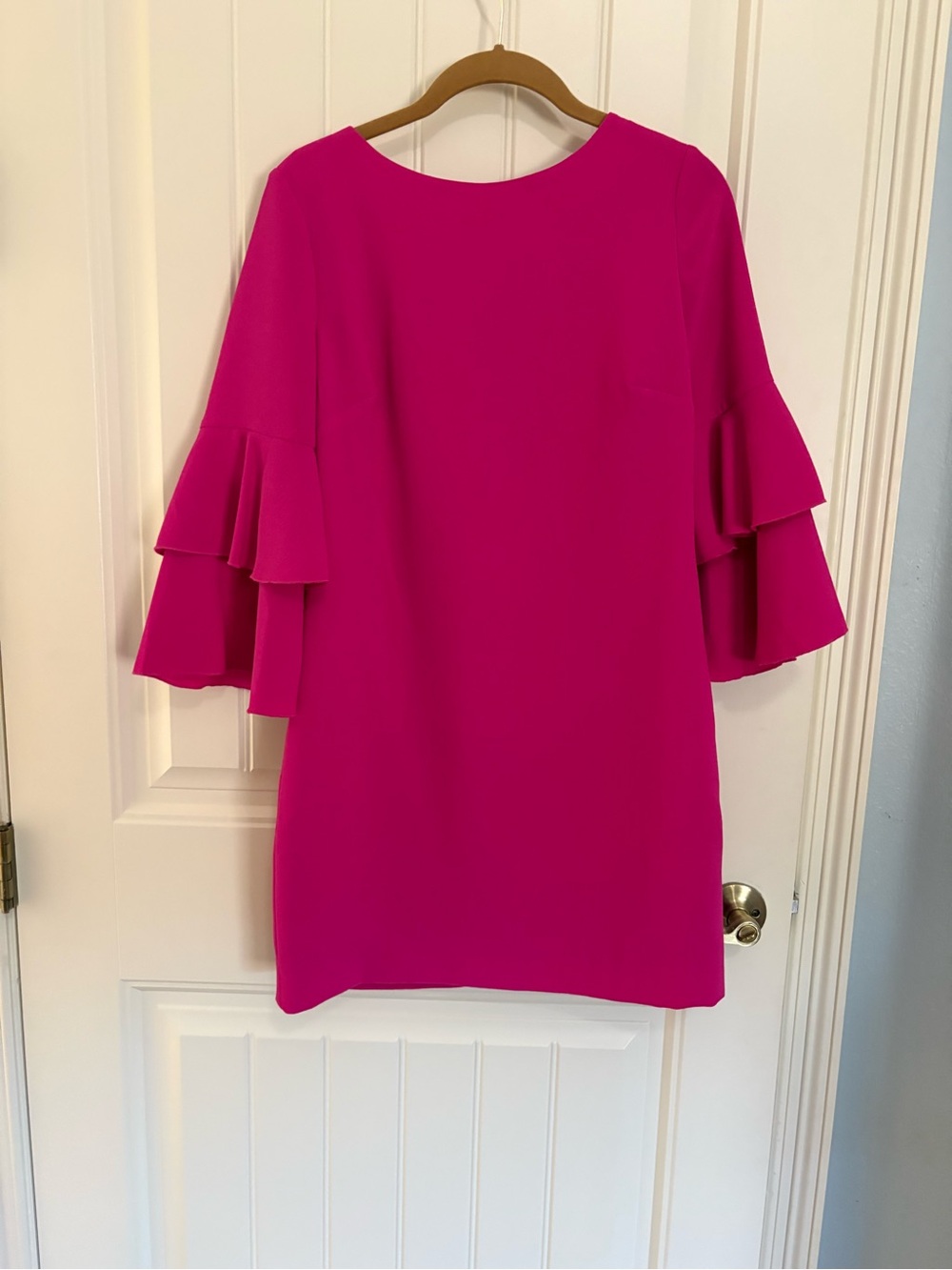 Trina Turk Fuchsia V back  Ruffle-Sleeve Mini Dress